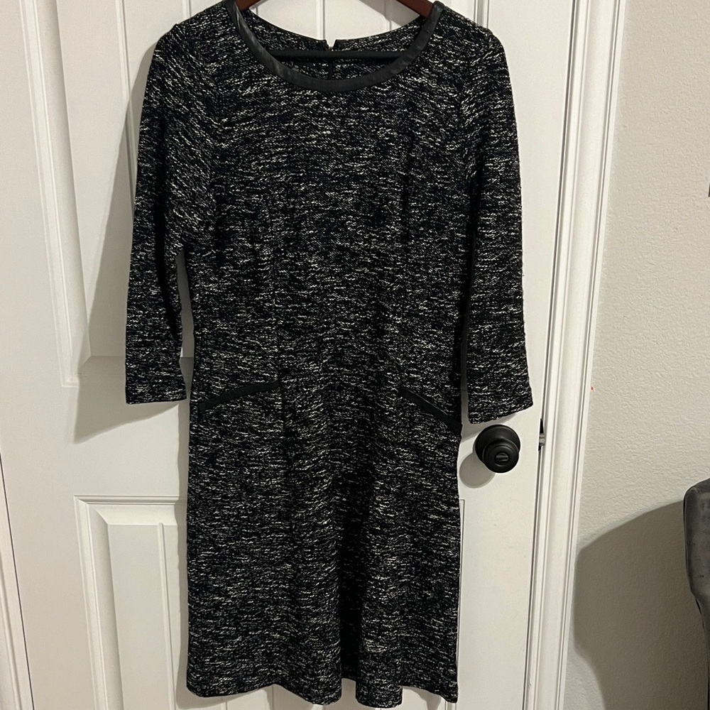 Talbots Twisted Tweed Boucle 3/4 Sleeve Fit and Flare Black&White Dress Size 12P